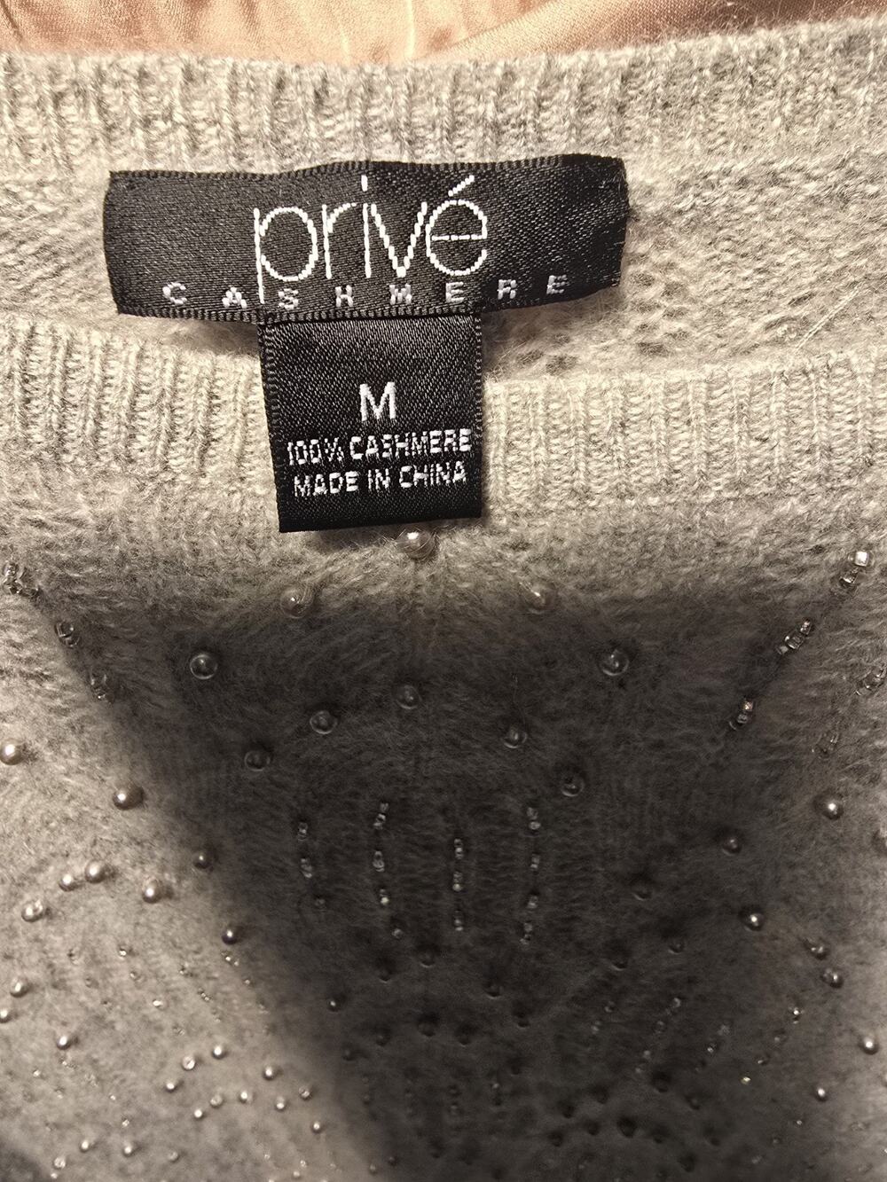 Prive Sweater Womens M 3/4 Sleeve Cashmere Faux Pearl Pullover Preppy Formal Med